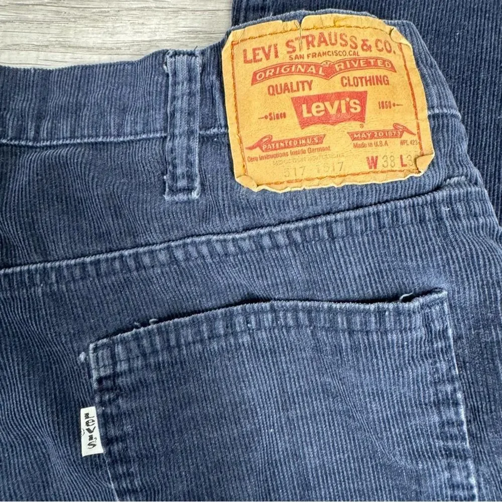 37.5 X 29 Levis 517 Vintage 80s Cords Bootcut Corduroy Pants Jeans Navy Western